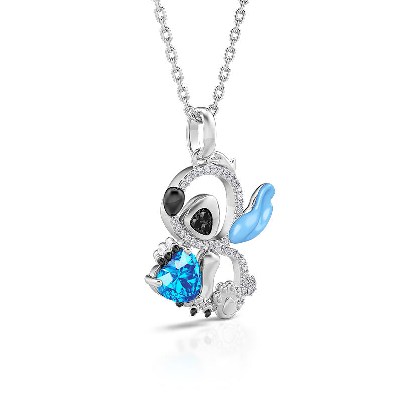 Jeulia Collier Petit Monstre Coupe Cœur Oreille bleu Personnalisé Argent Sterling