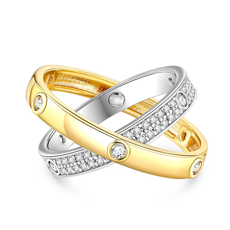 Jeulia Anillo de Plata Esterlina Giratoria de Corte Redondo de Dos Tonos para Mujeres