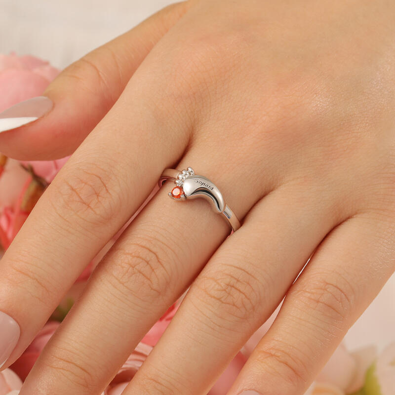 Jeulia Anillo Personalizado de Huella con Piedra Natal y Grabado