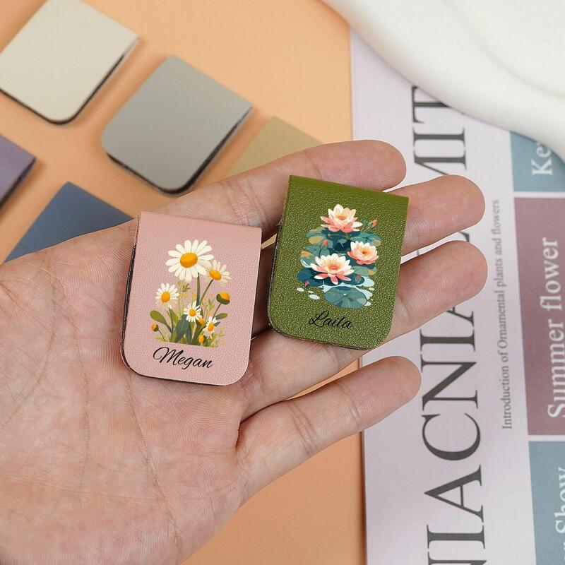 Personalized Leather Magnetic Bookmark with Birthday Flower Gifts for Readers