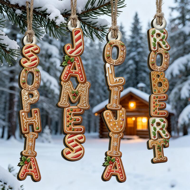 Personliga pepparkaksbokstavsdekorationer roliga julklappar