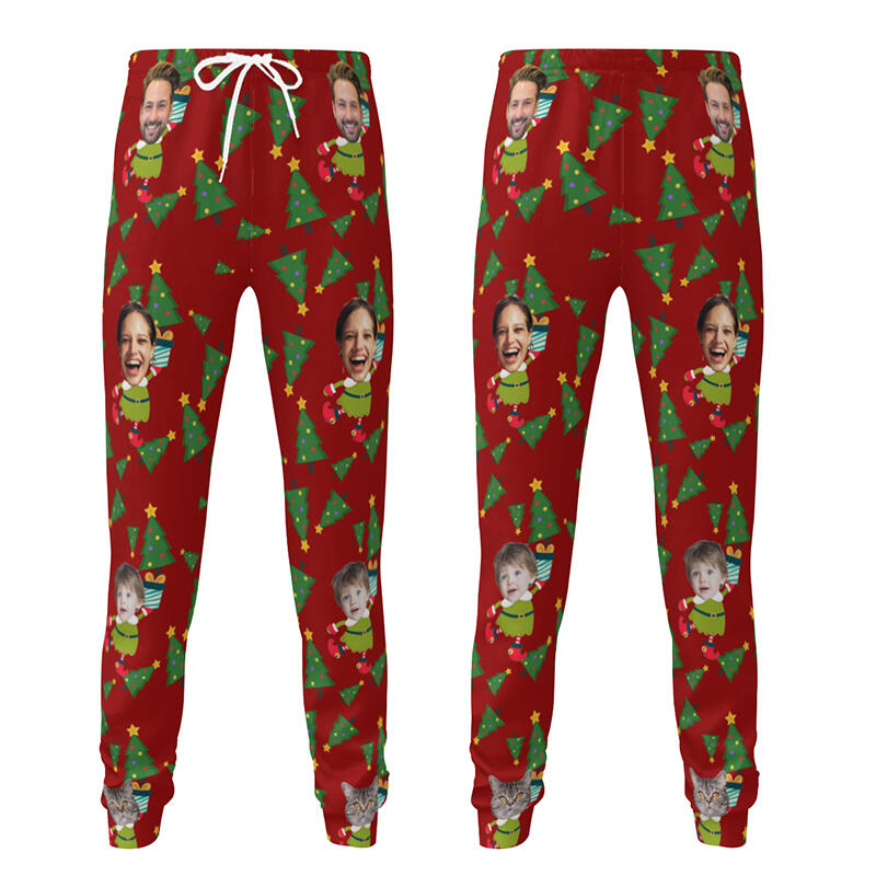 Pantalon de survêtement unisexe personnalisé avec photo personnalisée et motif sapin de Noël cadeau idéal pour la famille