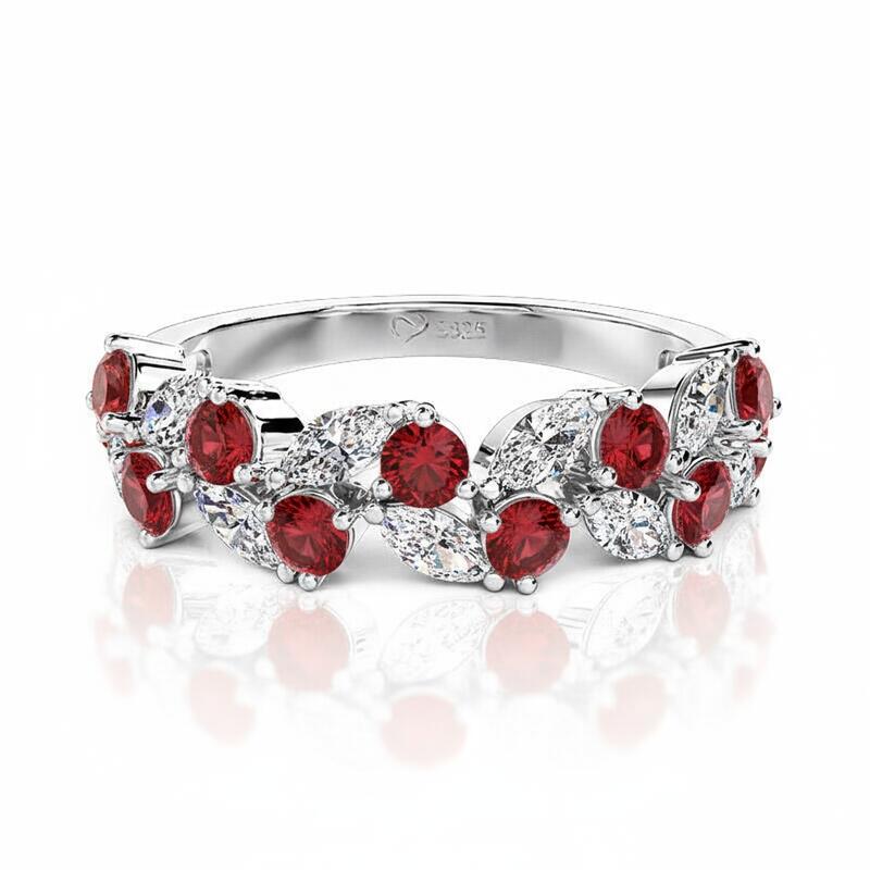 Jeulia Leaf Custom Women's Half Eternity Band Sterling Silver