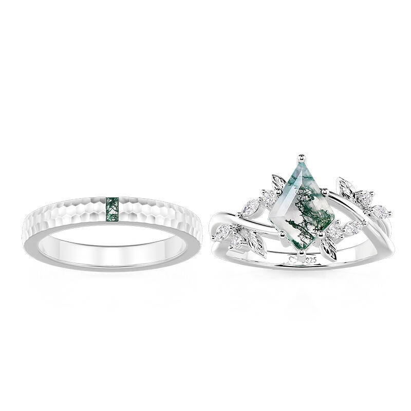 Jeulia Nature Inspired Moss Agate Couple Rings Set