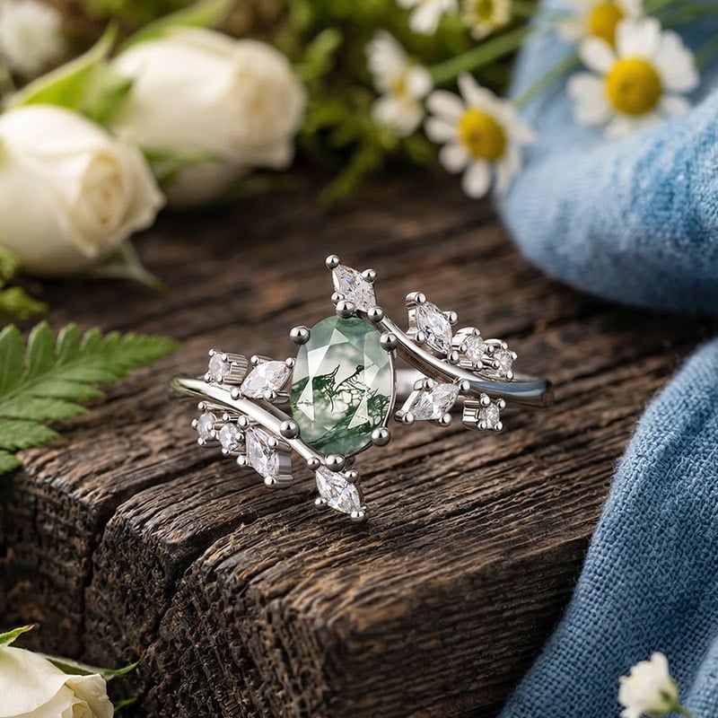 Moss Agate Engagement Ring