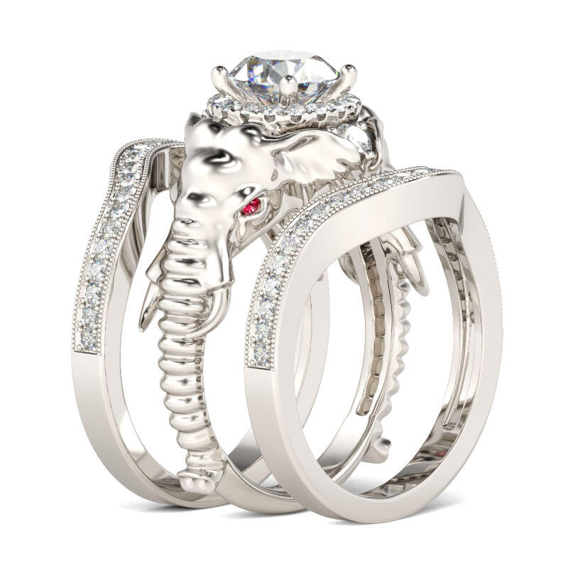 Jeulia 3PC Round Cut Sterling Silver Elephant Ring