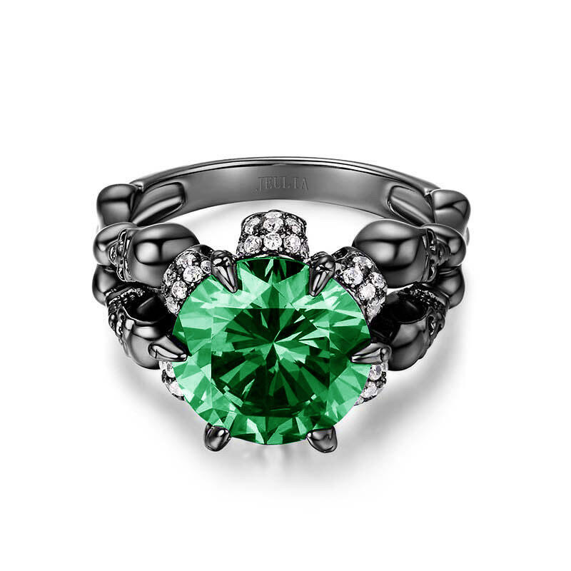 Jeulia Anillo Verde De Cuatro Caraveras De Talla Redonda En Plata De Ley