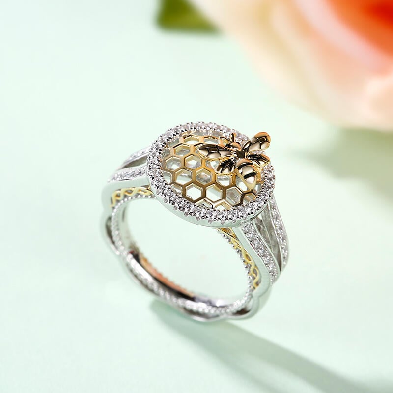 Jeulia Halo Honeycomb Ring Sterling Silver