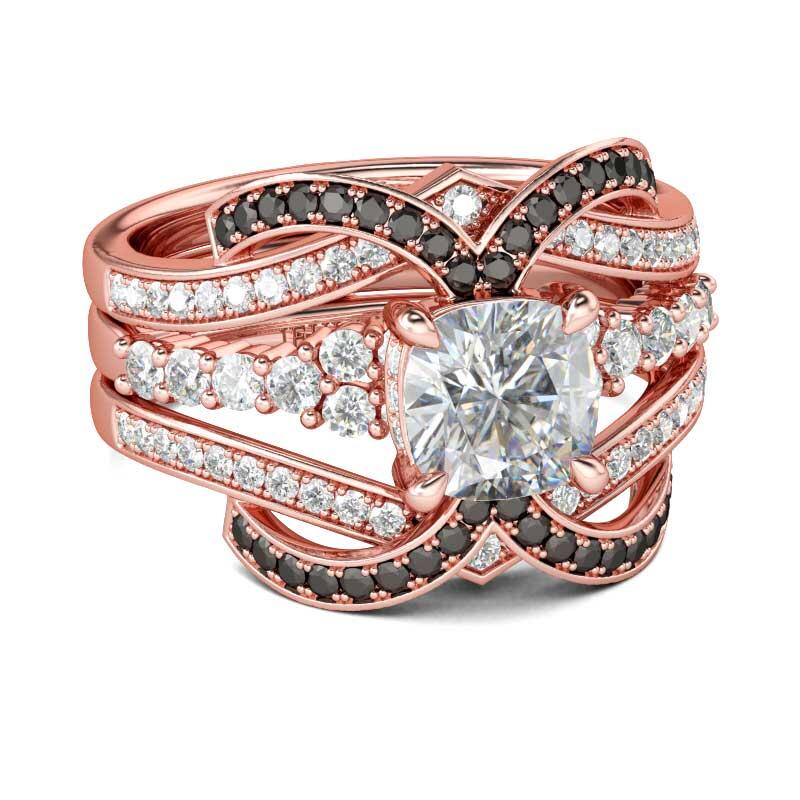 Jeulia Rose Gold Tone Cushion Cut Sterling Silver Ring Set
