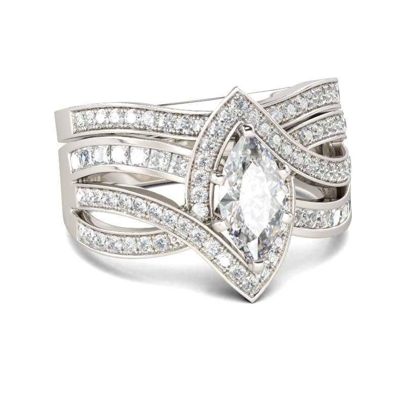 Jeulia Bypass Marquise Cut Sterling Silver Ring Set