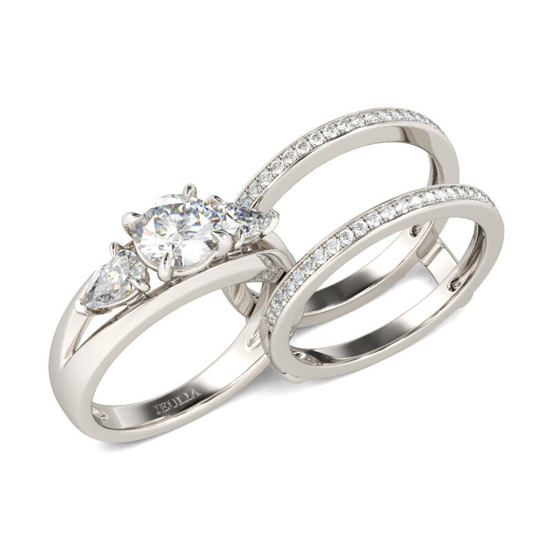 Jeulia Three Stone Round Cut Enhancer Sterling Silver Ring Set