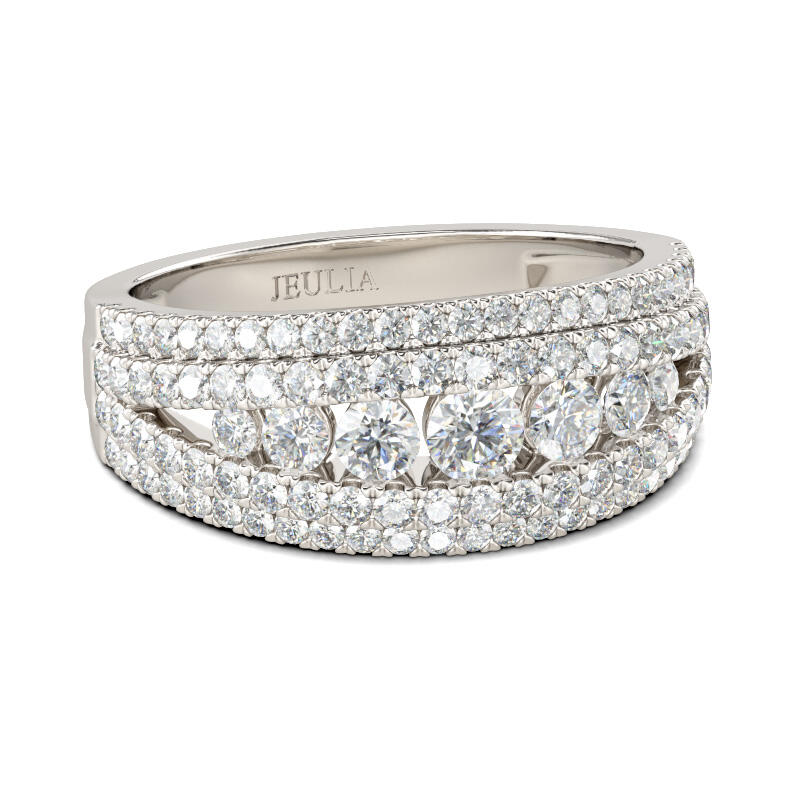 Jeulia Split Shank Round Cut Sterling Silver Women's Band