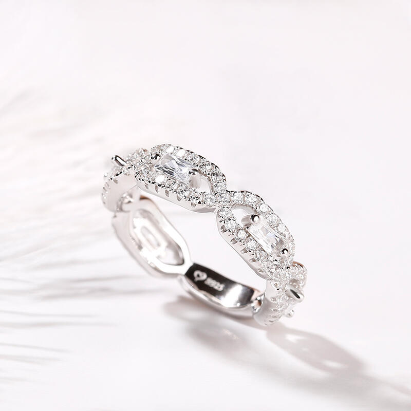 Jeulia Twist Radiant Cut Sterling Silver Women's Band