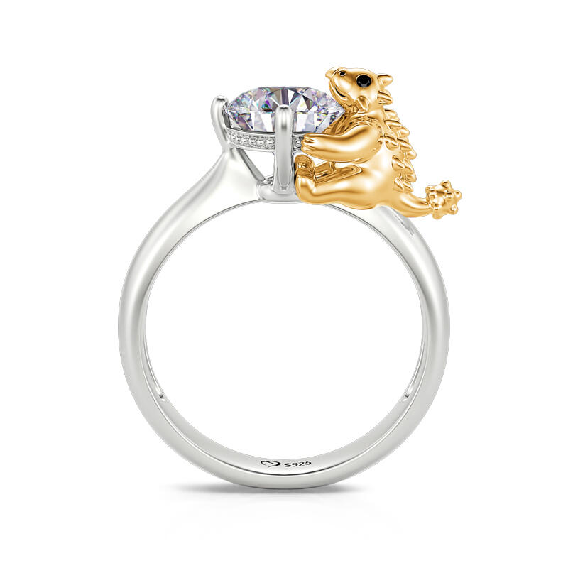 Jeulia Hug Me "Cute Ankylosaurus" Dinosaur Round Cut Sterling Silver Ring