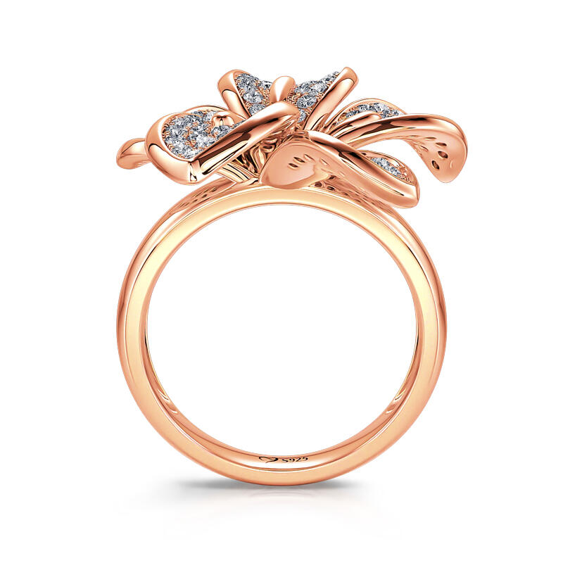 Jeulia "Blooming Flower" Rose Gold Tone Sterling Silver Ring