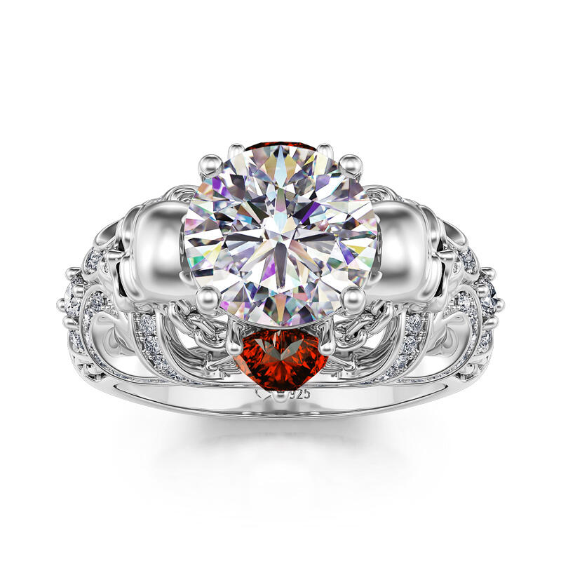 Jeulia "Chain to Love" Skull Design Sterling Silver Ring