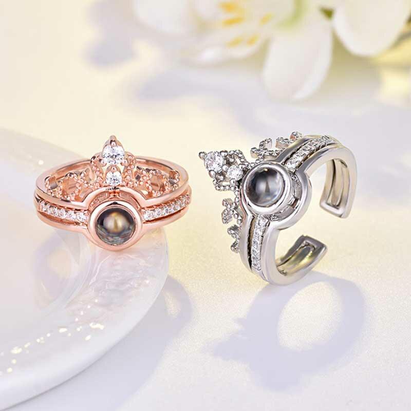 王冠 投影 写真 写真入れ リング ジルコニア サイズ調整可能 フリーサイズ