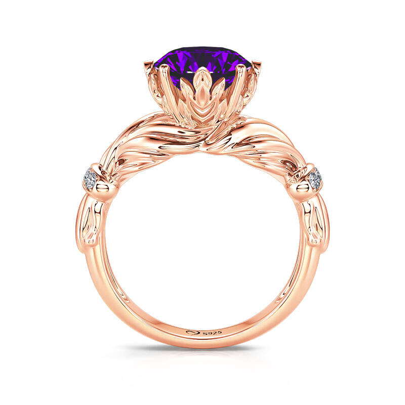 Jeulia Anillo de promesa corte redondo piedra color amatista de plata de ley