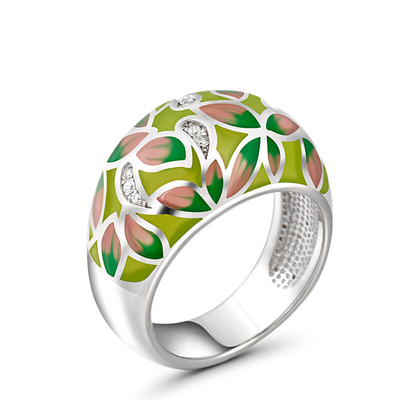 Jeulia "Full Bloom" Enamel Sterling Silver Women's Band