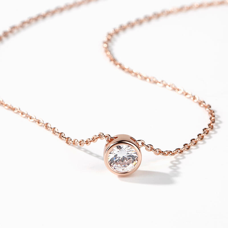 Jeulia Simple Round Cut Stone Pendant Sterling Silver Necklace