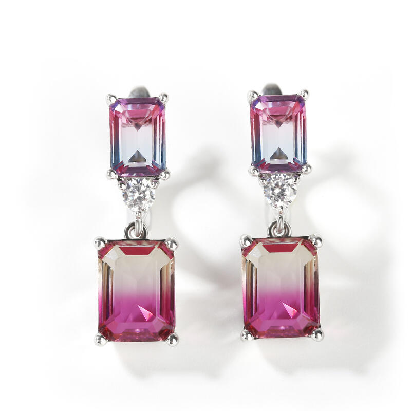 Jeulia Elegant Emerald Cut Watermelon Stone Sterling Silver Earrings