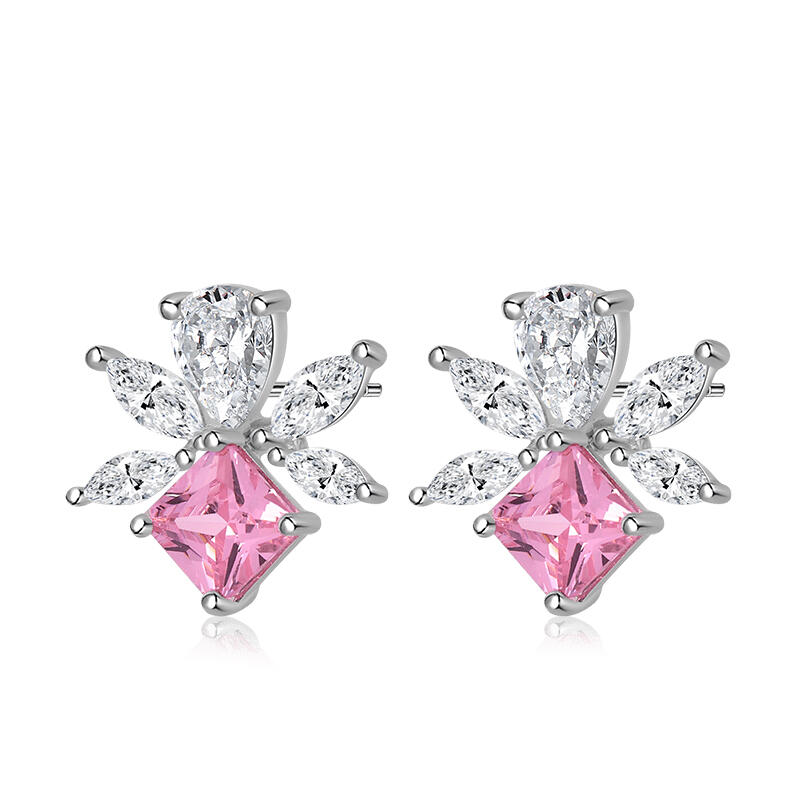 Jeulia "Pink Sugar" Flower Design Sterling Silver Stud Earrings