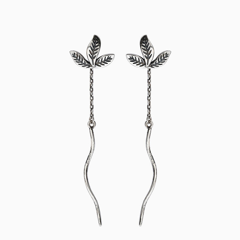 Jeulia Leaf Shape Sterling Silver Dangle Earrings