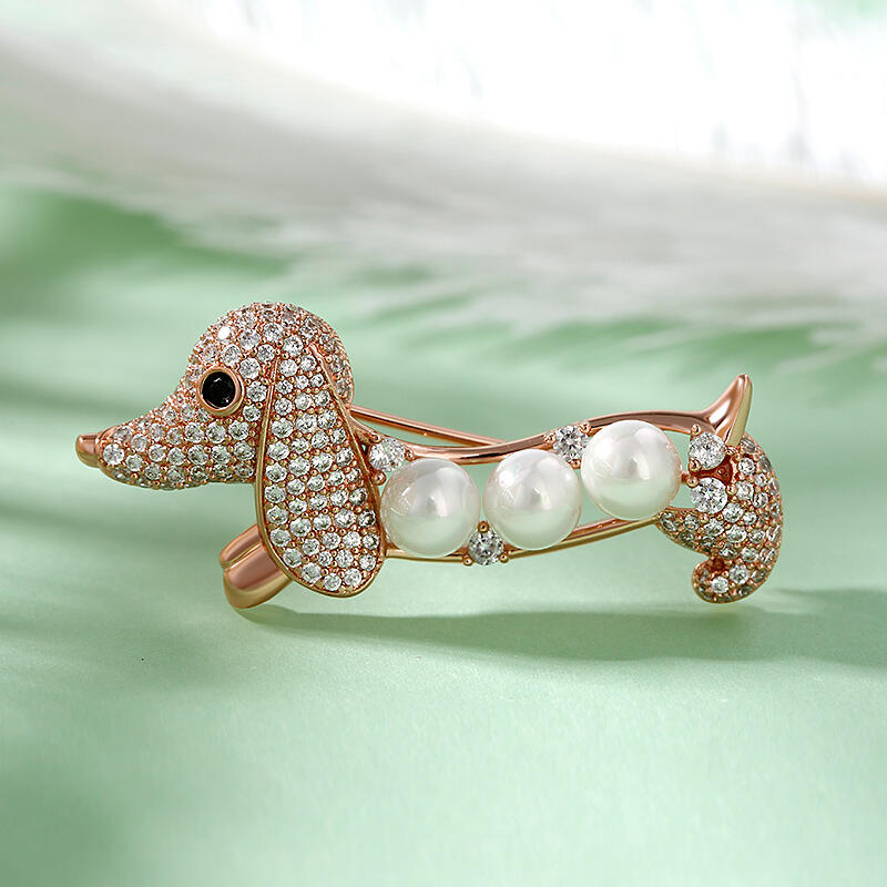 Jeulia Cute Dog Design Cultured Pearl Sterling Silver Brooch