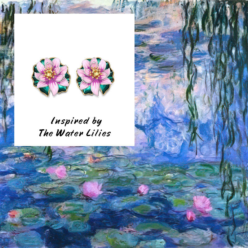 Jeulia "Lotus Flowering" Water Lilies Inspired Enamel Sterling Silver Earrings