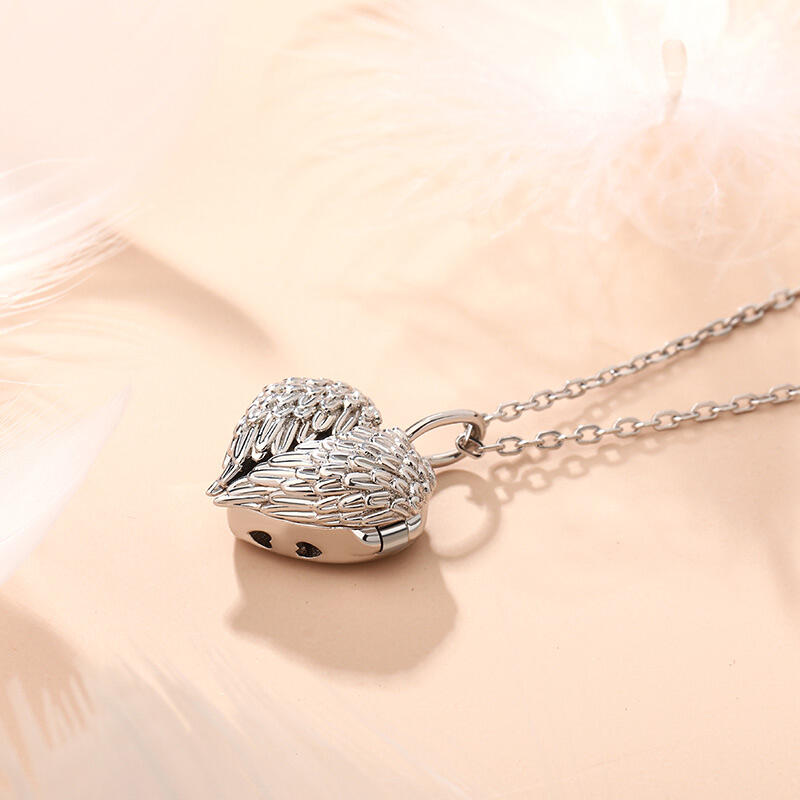 Jeulia Openable Angel Wings Heart Personalized Sterling Silver Photo Necklace