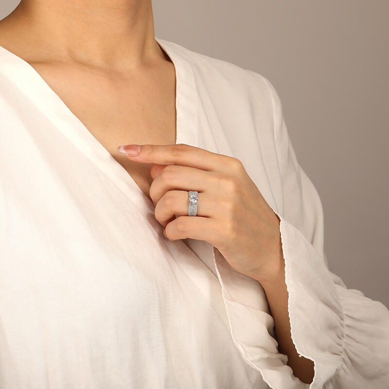 "Drunk in Love" Round Cut Side Stone Engagement Ring