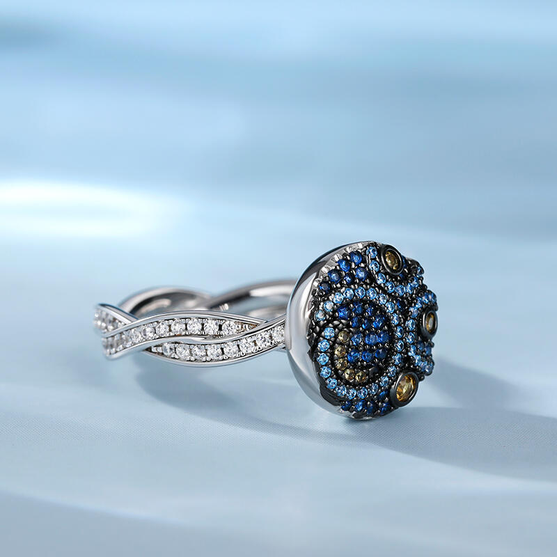 Jeulia "Pure Night" The Starry Night Inspired Sterling Silver Rotating Soothe Ring