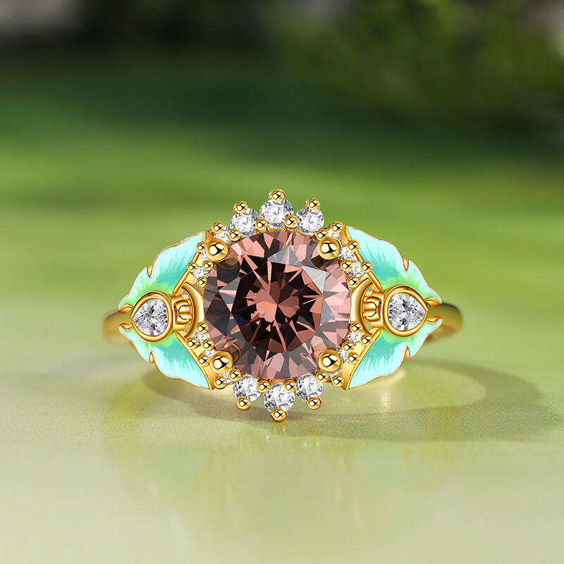 Jeulia Mystical Wings Luna Moth Actias Esmalte Halo Corte Redondo Plata Esterlina Anillo