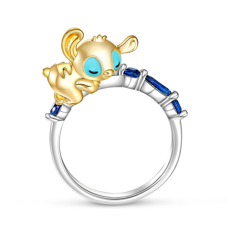 Jeulia Anillo de Dos Tonos de Monstruo de Dibujos Animados de Plata