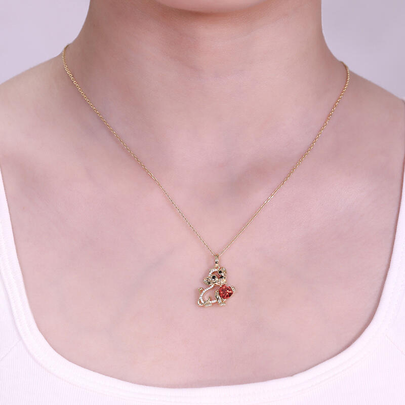 Jeulia Hug Me Cartoon Lion Custom Birthstone Heart Necklace Sterling Silver