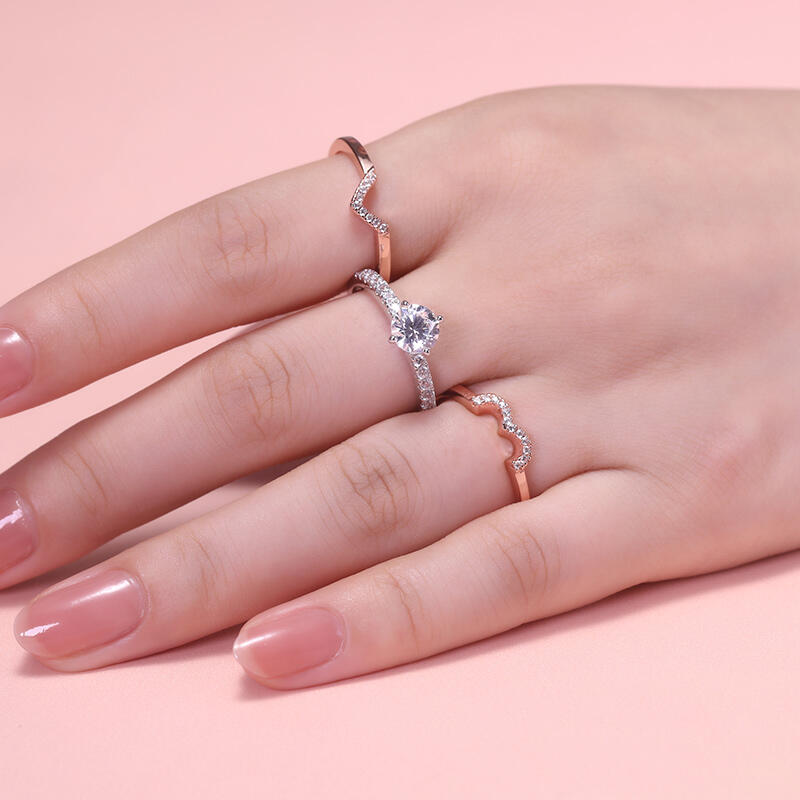 Jeulia Simple Two Tone Three Ring Set Round Cut Sterling Silver
