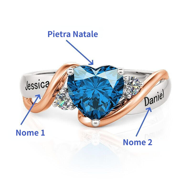 Jeulia Anello Promessa Cuore Personalizzato Amore Love con Pietra Natale e Incisione