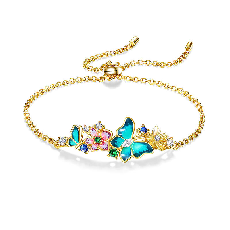 Jeulia Colored Enameled Floral Butterfly Bracelet