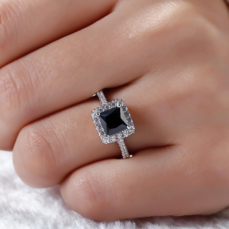 Jeulia Anillo Con Halo De Talla Princesa En Plata De Ley