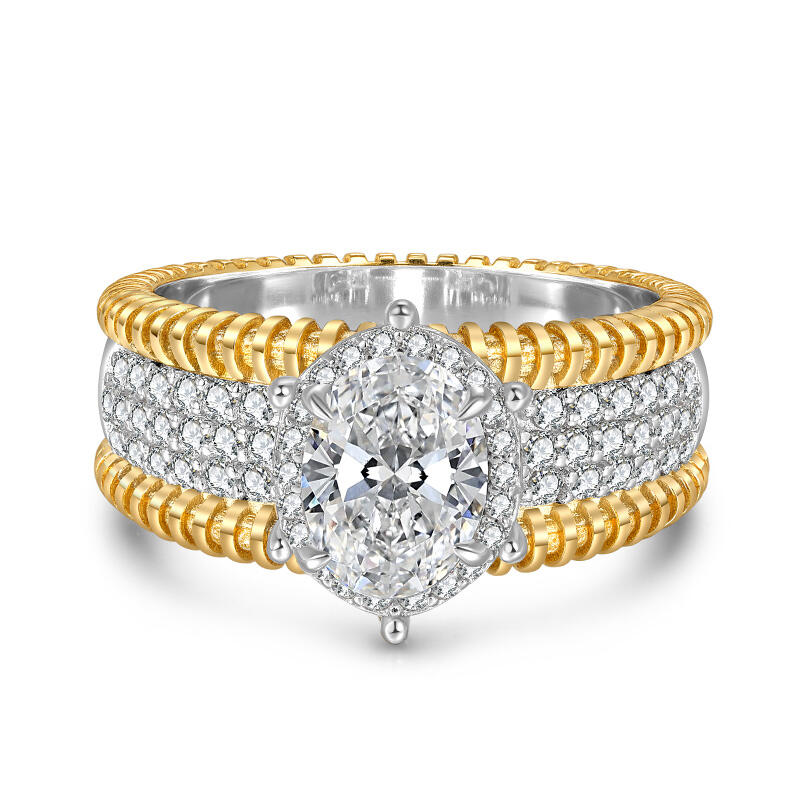 Jeulia Vintage Two Tone Halo Oval Cut Engagement Ring Sterling Silver