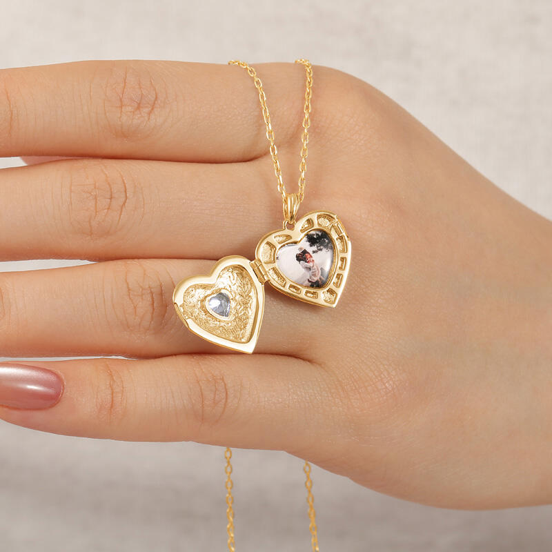 Jeulia Collar Medallón de Foto Corazón Personalizado Vintage con Piedra de Nacimiento