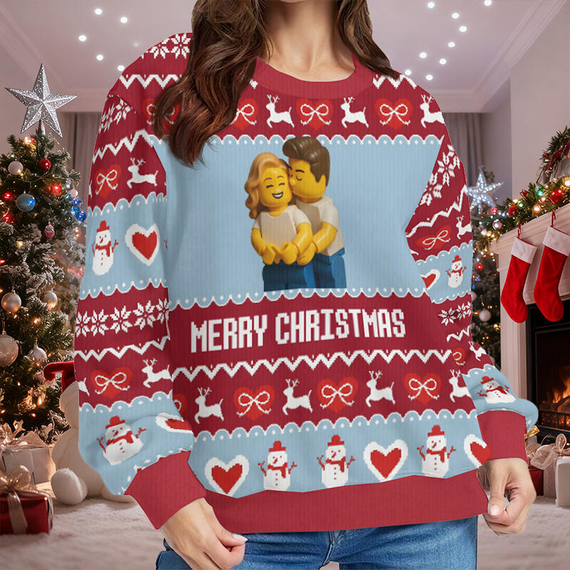 Personalized Ugly Sweater Unisex Custom Photo Cartoon Style Design Perfect Christmas Gift for Lovers