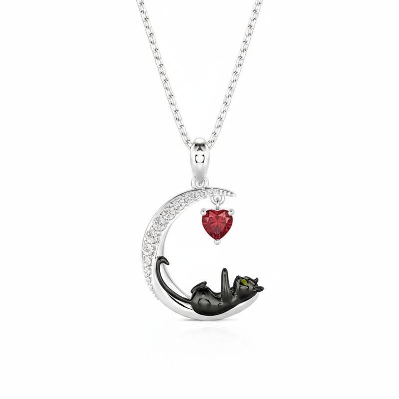 Jeulia Moon Huggers Custom Birthstone Cat Necklace