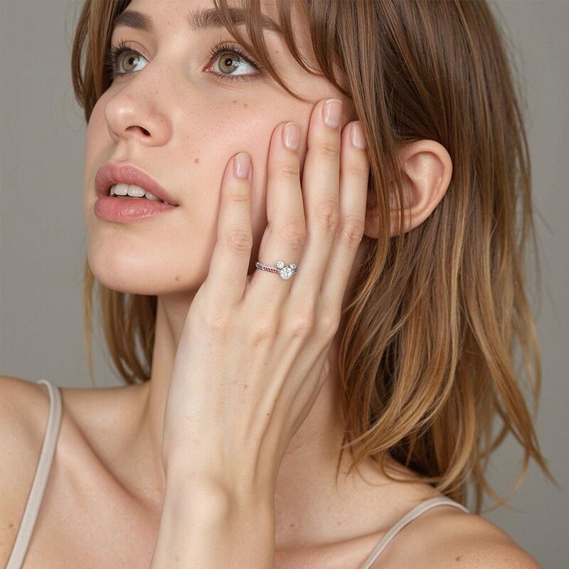 "Genuine Passion" Round Cut Side Stone Engagement Ring