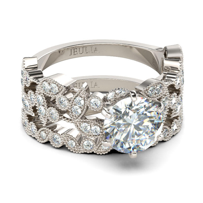 Jeulia リーフデザイン スターリングシルバー 2連セットリング