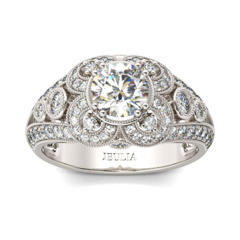 Jeulia Milgrain Round Cut Sterling Silver Ring