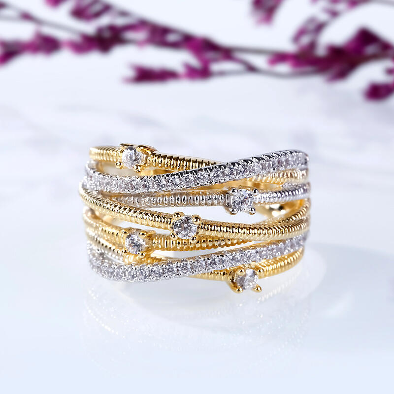 Jeulia Thread Design Two Tone Sterling Silver Women's Band