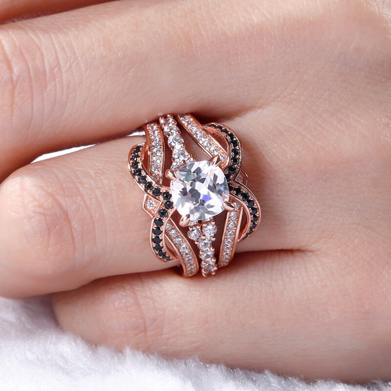 Jeulia Rose Gold Tone Cushion Cut Sterling Silver Ring Set