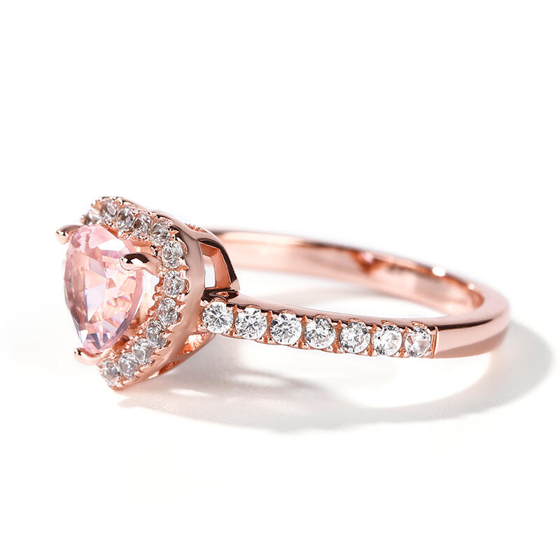 Jeulia Halo Heart Cut Synthetic Morganite Sterling Silver Ring