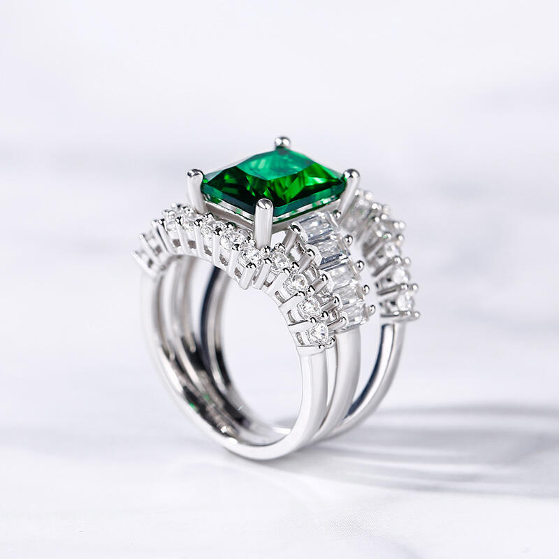 Jeulia 3PC Radiant Cut Sterling Silver Ring Set